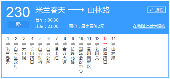 貴陽公交230路路線示意圖