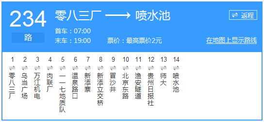 貴陽公交234路路線示意圖